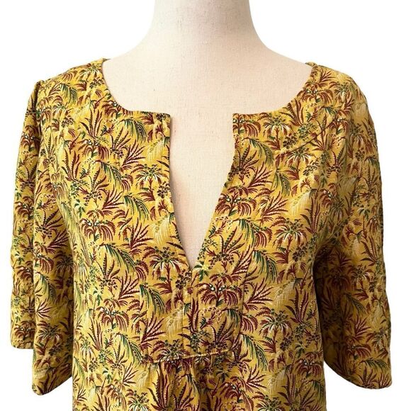 Ann Taylor MT Boho Print Half sleeve Tunic Top Mustard Yellow Green Burgundy - Picture 1 of 7